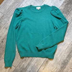 Teal Crew Neck Sweater with Puff Sleeve